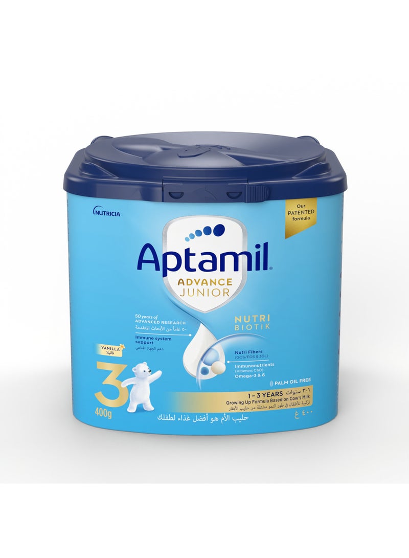Aptamil Advance Junior 3 Milk Formula Palm Oil Free 1-3 Years 400grams - Image 2